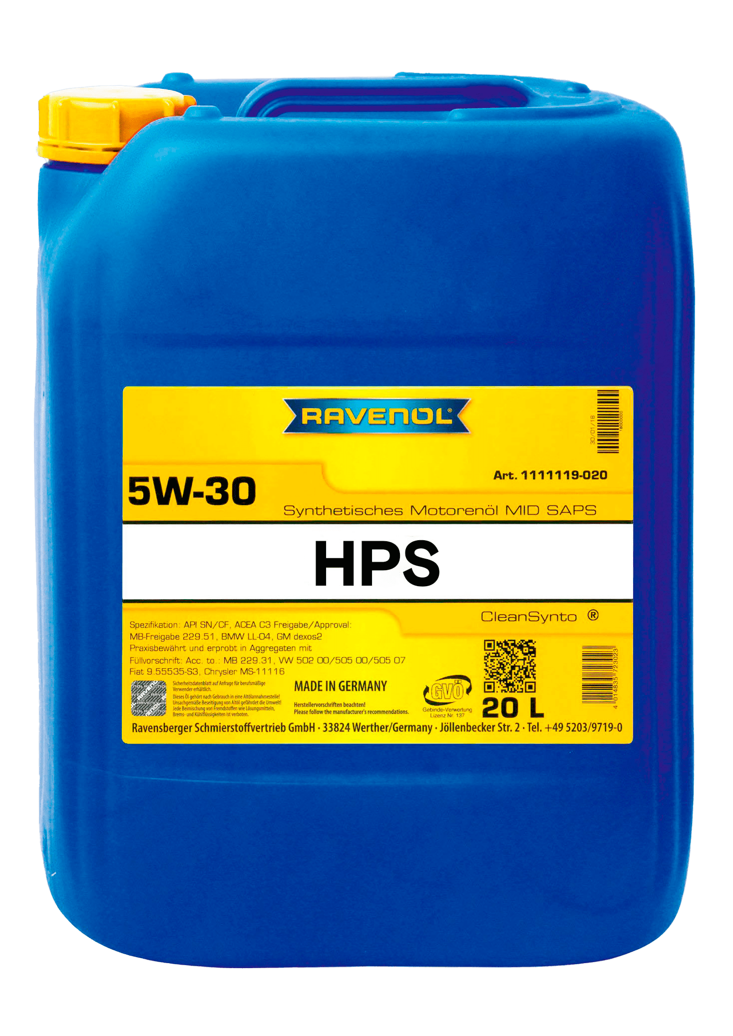 Моторное масло Ravenol HPS SAE 5W-30, 20л